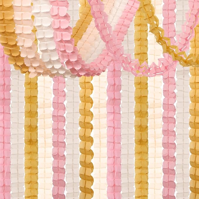 Pink-Peach Gold Party-Decorations Streamers-Garland - 12pcs 4-Leaf Clover Paper Streamer,Bridal Shower Girls Baby Shower Birthday Engagement Wedding Bachelorette Brunch Banners Decor Ouruola