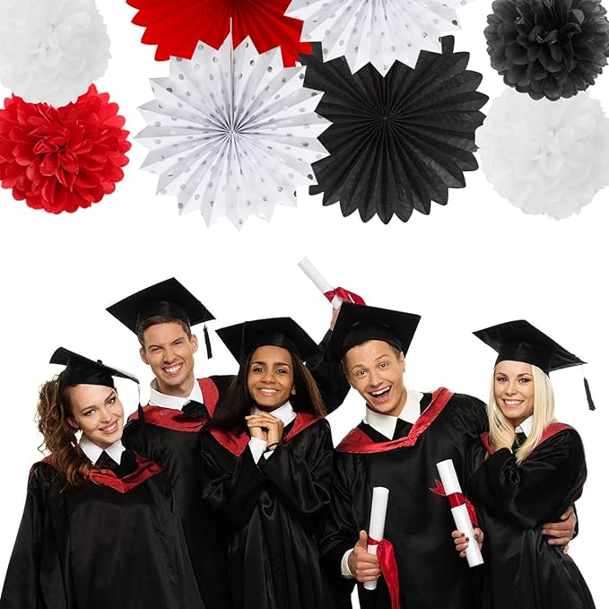 Red-Black White Party-Decorations Paper-Flowers Lanterns - 20PCS Halloween Tissue Pom Poms Streamers Fans Honeycomb, Vintage Baby Shower Birthday Bachelorette Hanging Supplies Decor Burgleda
