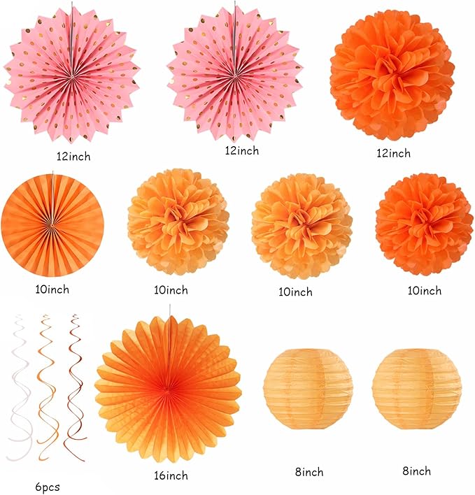 Fall-Boho Pink-Orange Thanksgiving Party-Decorations - 33pcs Autumn Friendsgiving Banner,Streamers Tassel Garland,Birthday Tissue Pom Poms, Paper Lantern Fans,Baby Bridal Shower Hanging Decor Hugtmr