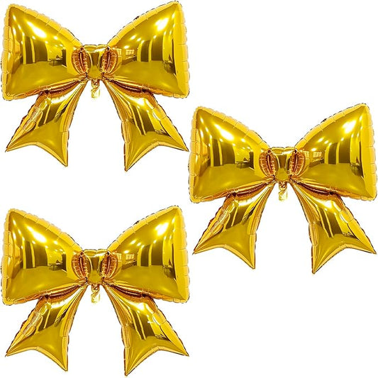 FBQ 3 Pcs Giant Bright Gold Bow Balloons Bow Theme Birthday Party Bachelorette Party Decorations Supplies