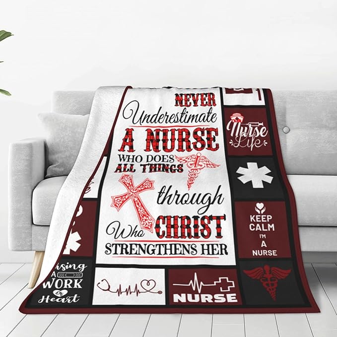 Nurse Gifts Nursing Throw Blanket Cozy Fleece Flannel Bedding LPN Rn Stuff Gifts for Women Female Girls Lover Adult Plush for Couch Sofa Bed Decor 80"X60"