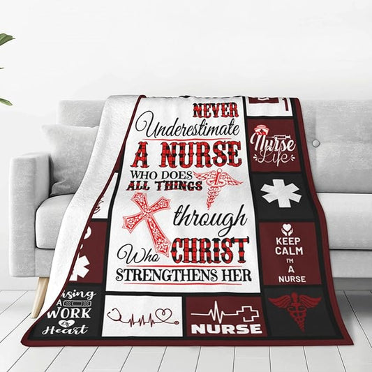 Nurse Gifts Nursing Throw Blanket Cozy Fleece Flannel Bedding LPN Rn Stuff Gifts for Women Female Girls Lover Adult Plush for Couch Sofa Bed Decor 80"X60"