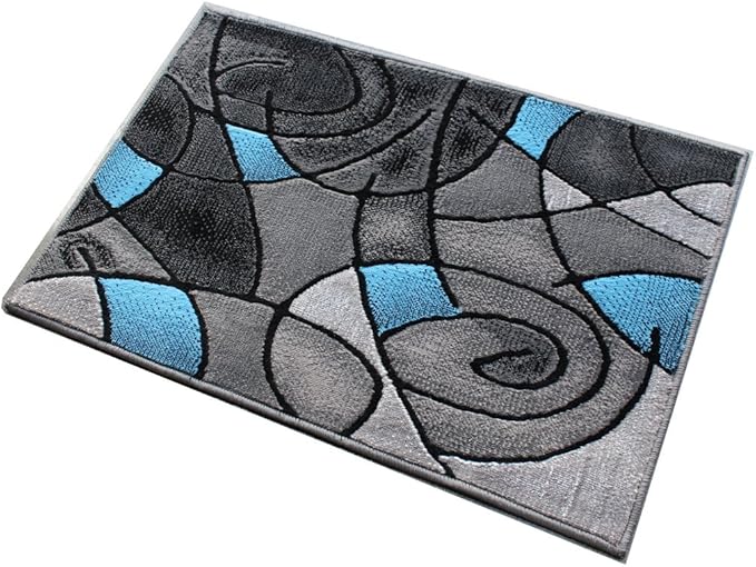 Masada Rugs, Modern Contemporary Area Rug Mat, Blue Grey Black (2 Feet X 3 Feet) Mat