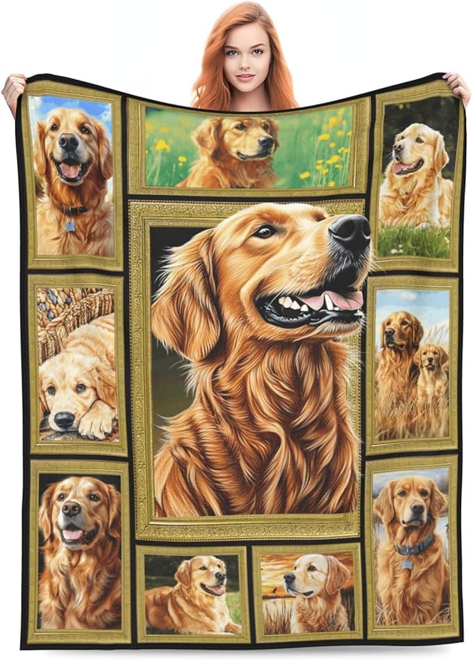 Golden Retriever Gifts Blanket, Dog Throw Blankets, Golden Retriever Gift for Women Men Boys Girls Lover Adult Cozy Fleece Flannel Bedding Stuff Animal Plush for Couch Sofa Bed Decor 60"X50"