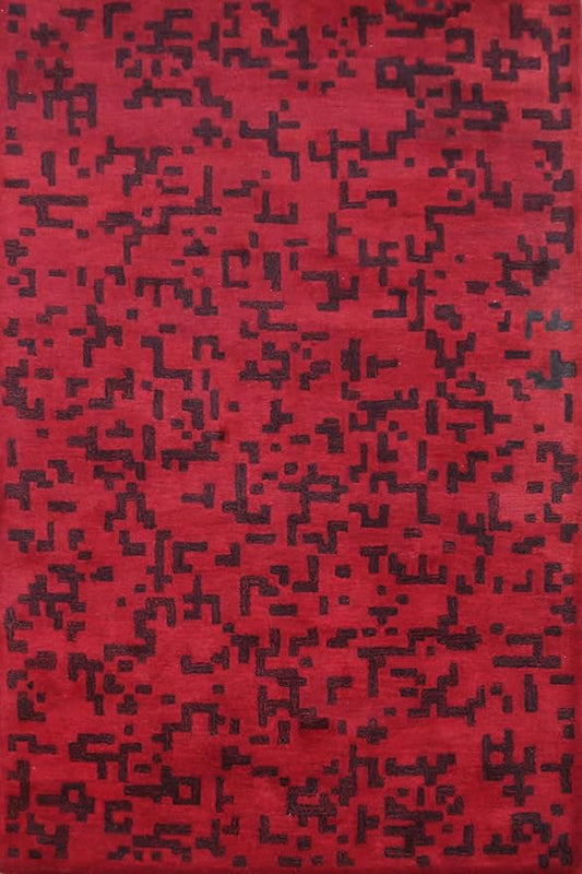 Rug Source Modern Collection, 5x8 Modern Area Rug, Hand Tufted Red Modern Rug, Oriental 100% Wool Carpet for Foyer, Entryway and Hallway