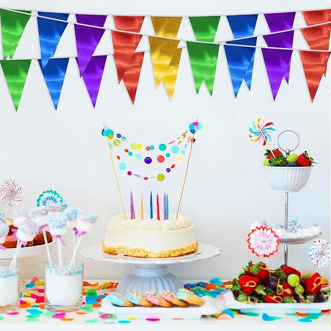 40M/130FT Colorful Triangle Pennant Banner Flag Metallic Fabric Bunting Garland for Christmas Graduation Birthday Wedding Engagement Bachelorette Holiday Halloween Celebration Hen Party Supplies