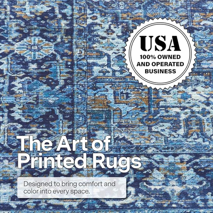 ReaLife Rugs Machine Washable Area Rug Runner - Living Room Bedroom Bathroom Kitchen Entryway Office - Padded Low Pile Stain Resistant Premium - Boho Vintage Traditional - Lyle - Blue 2'6" x 8'