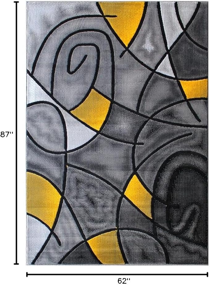 Masada Rugs, Modern Contemporary Area Rug, Yellow Grey Black (5 Feet X 7 Feet)