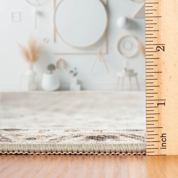 ReaLife Rugs Machine Washable Area Rug - Stain Resistant,Non-Shed - Eco-Friendly,Non-Slip, Family & Pet Friendly - Made from Premium Recycled Fiber - Vintage Bohemian Medallion - Beige Ivory, 3' x 5'