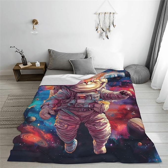 Cat Blanket, Galaxy Space Throw Blankets, Cat Gifts for Boys Girls Women Men Lover Adult Cozy Fleece Flannel Bedding Stuff Animal Plush for Couch Sofa Bed Decor 50"X40"
