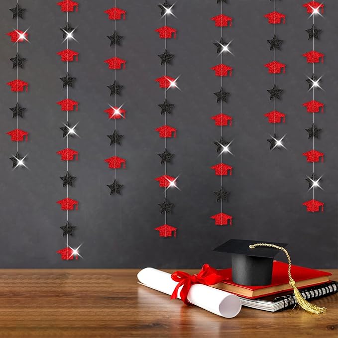 Red-Black Graduation-2026 Class Party-Decorations Garland - Congrats Grad Hat Star Banner Streamers,Senior High School Night College Congratulations Decor Supplies Ouruola
