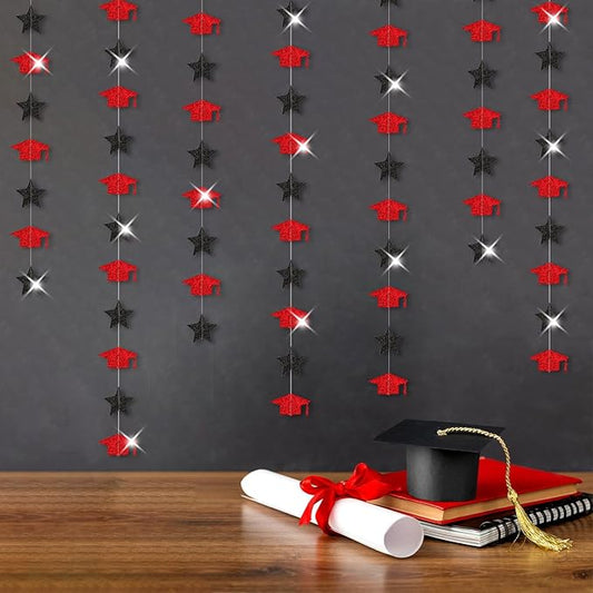 Red-Black Graduation-2026 Class Party-Decorations Garland - Congrats Grad Hat Star Banner Streamers,Senior High School Night College Congratulations Decor Supplies Ouruola