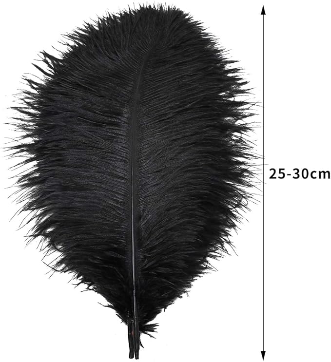24pcs Natural Black Ostrich Feathers 10-12inch (25-30cm) for Wedding Party Centerpieces，Flower Arrangement and Home Decoration.