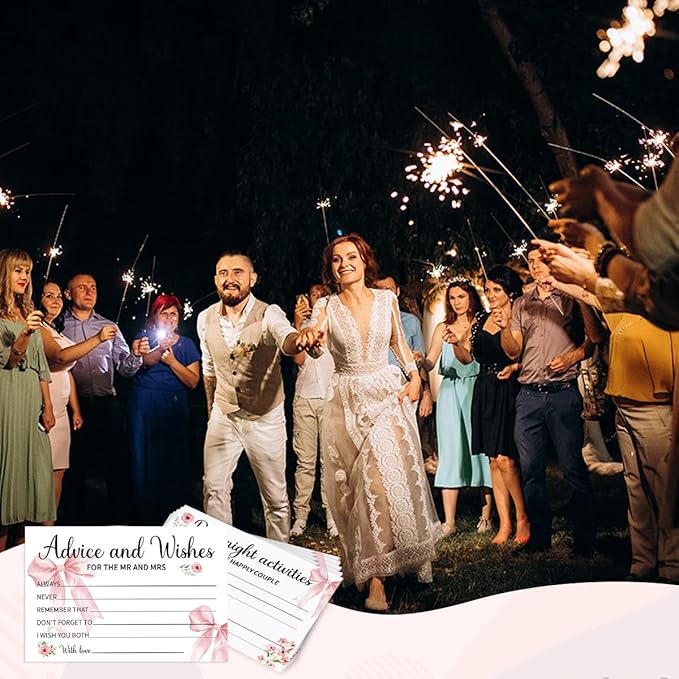 50Pcs Wedding Pink Bow Advice and Wishes Cards Box for The Mr and Mrs Wedding Bridal Shower Engagement Party Games Decorations for Reception
