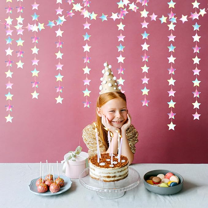 Iridescent Disco-Holographic Party-Decorations Christmas Garland - 62ft Twinkle Little Star Streamers Hanging Banner,Wedding Birthday Bachelorette Baby Bridal Shower Decor Hugtmr