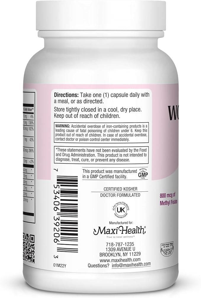 Womens Multivitamin – Essential Multivitamin for Women with 23 Key Vitamins C, D, B6, B12, Calcium, Probiotics, Biotin & More – Energy, Skin, Nails & Gut Health Support – Kosher (60 Capsules)