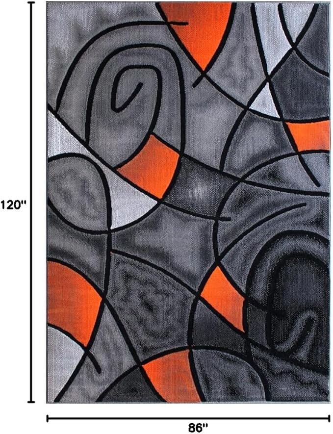 Masada Rugs, Modern Contemporary Area Rug, Orange Grey Black (8 Feet X 10 Feet)