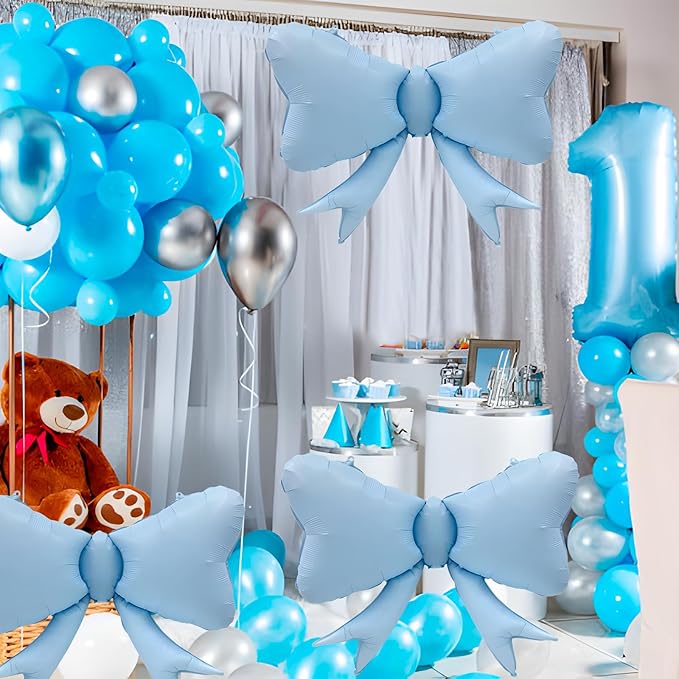 FBQ 6 Pcs Bow Balloon Macaron Blue Bow Theme Birthday Theme Baby Shower Girls Boy Party Decoration Supplies
