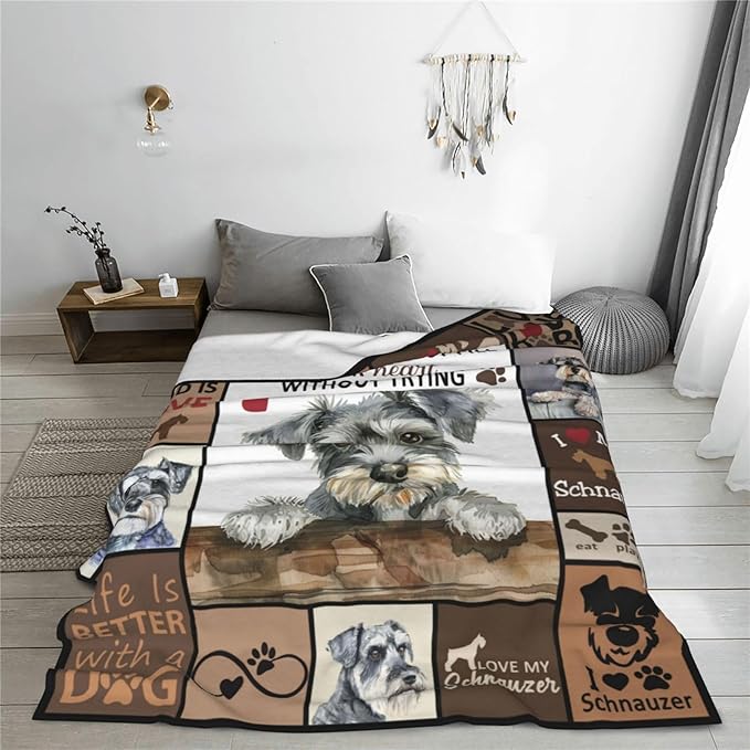 Schnauzer Blanket Dog Throw Blanket Fleece Plush Bedding Schnauzer Gifts for Women Men Boys Girls Adults for Couch Sofa Bed Home Decor 60"X50"
