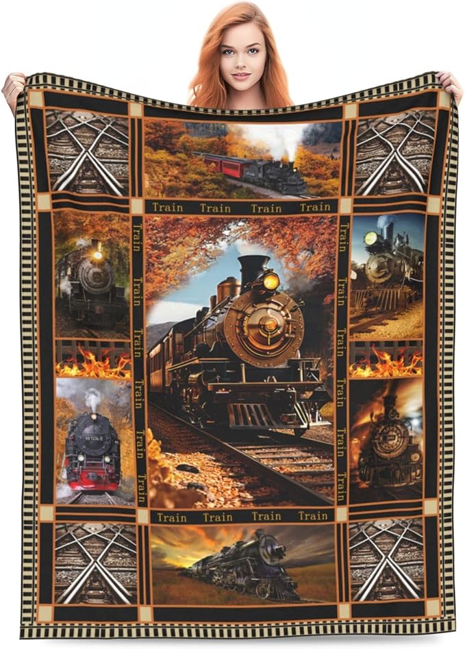 Train Blanket Steam Throw Blanket Fleece Flannel Bedding Train Stuff Gifts for Men Women Boys Girls Lover Adult Plush for Couch Sofa Bed Decor 50"X40"