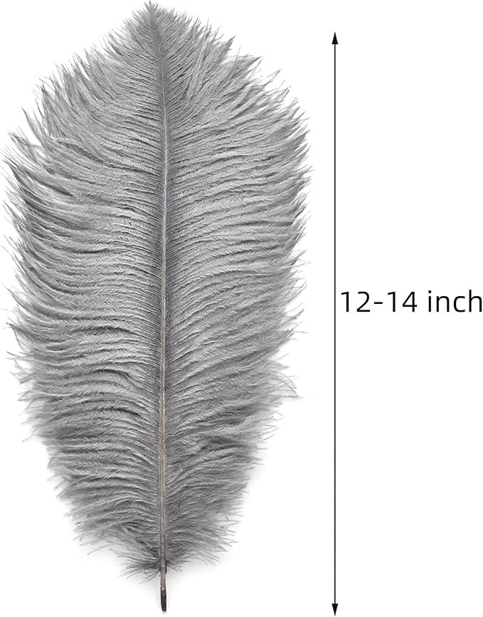 Ballinger Natural Gray Ostrich Feathers - 24pcs 12-14inch Big Feathers for Wedding Party Centerpieces Home Decor