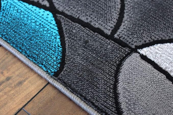 Masada Rugs, Modern Contemporary Runner Area Rug, Blue Grey Black (2 Feet X 7 Feet)