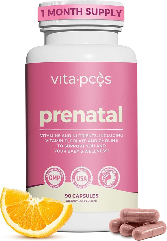VITA-PCOS Prenatal Vitamins for Women – Multivitamins with Folic Acid, Iron, Choline & More – Essential Nutrients for Preconception, Pregnancy, and Baby’s Development – 90 Capsules, 1 Month Supply