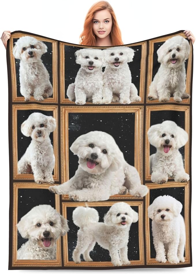 Bichon Frise Blanket Dog Throw Blanket Fleece Flannel Bedding Bichon Frise Stuff Gifts for Women Men Boys Girls Lover Adult Lover Plush for Couch Sofa Bed Decor 60"X50"