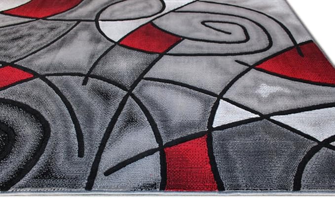 Masada Rugs, Modern Contemporary Area Rug, Red Grey Black (6 Feet X 9 Feet)