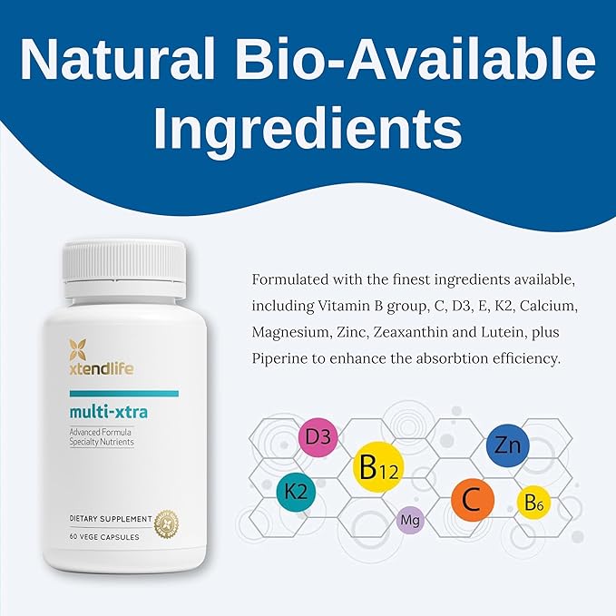 Xtendlife Multi-Xtra Advanced Multivitamin & Mineral Supplement with Over 40 Bioavailable Ingredients - Vitamins, Minerals & Herbs for Immune, Heart, Energy - for Men, Women, Children - 30 Day Supply