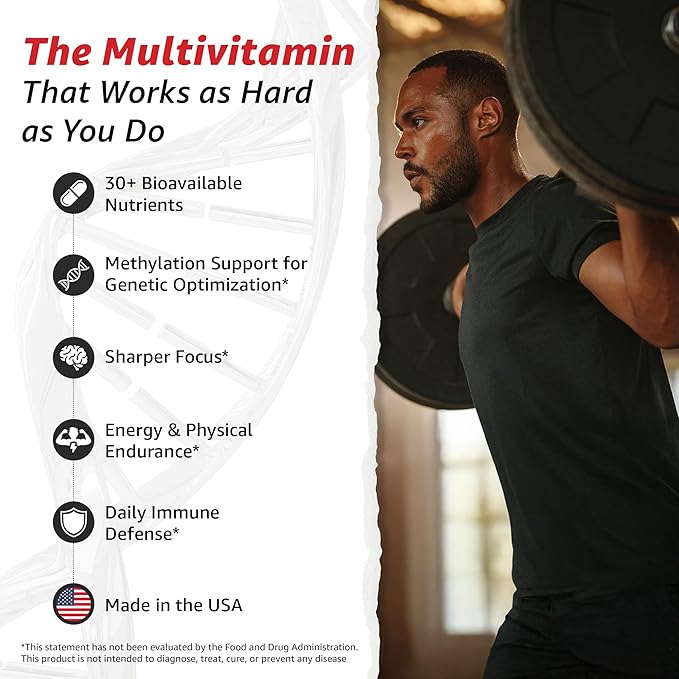 10X Health Optimize Multivitamin for Men - 90 Capsules, Methylated Multivitamin 34 in 1 Formula with 800 mcg of Vitamin B12, 5-MTHF, NAC - Methyl B Complex, MTHFR Supplement