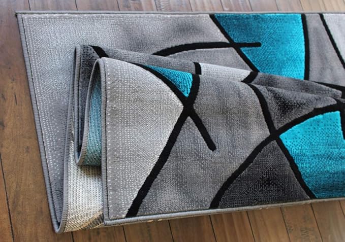 Masada Rugs, Modern Contemporary Area Rug, Turquoise Grey Black (5 Feet X 7 Feet)