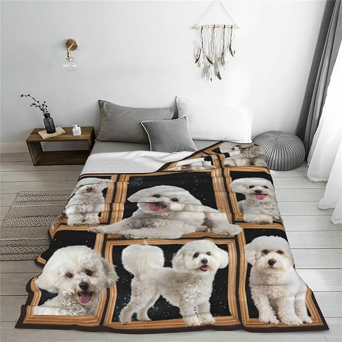 Bichon Frise Blanket Dog Throw Blanket Fleece Flannel Bedding Bichon Frise Stuff Gifts for Women Men Boys Girls Lover Adult Lover Plush for Couch Sofa Bed Decor 80"X60"