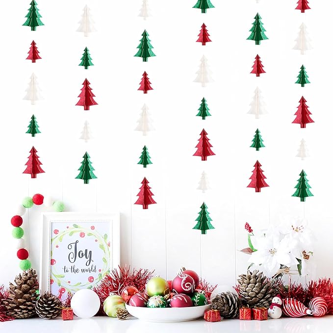 Green-White Red Christmas-Tree Party-Decorations Garland - 25 Ft Hanging Paper Streamers Banner,Birthday Wedding Baby Bridal Shower Bachelorette Decor Ouruola