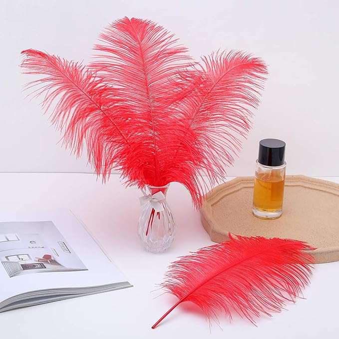 Ballinger Red Ostrich Feathers Bulk - 24Pcs 8-10inch Feathers for Crafts,Party Centerpieces,Wedding and Home Decor