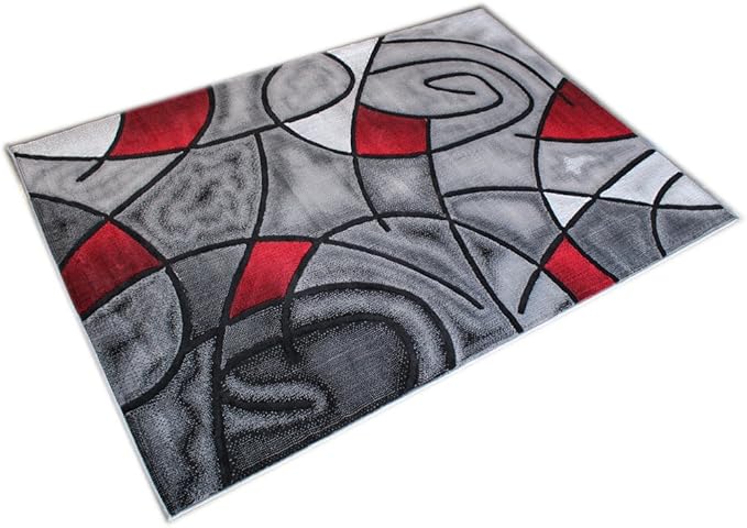 Masada Rugs, Modern Contemporary Area Rug, Red Grey Black. (5 Feet X 7 Feet)