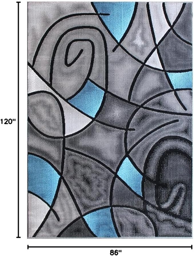 Masada Rugs, Modern Contemporary Area Rug, Blue Grey Black (8 Feet X 10 Feet)