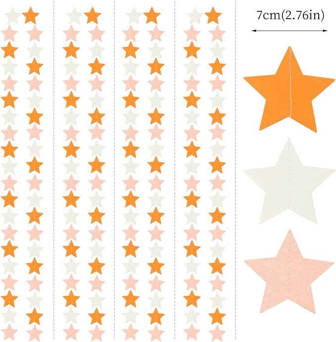 Orange-Beige Peach Party-Decorations Star Garland - 52ft Boho Fall Autumn Streamers Hanging Banner,Thanksgiving Harvest Twinkle Twinkle Little Star Baby Bridal Shower Wedding Engagement Decor Hugtmr