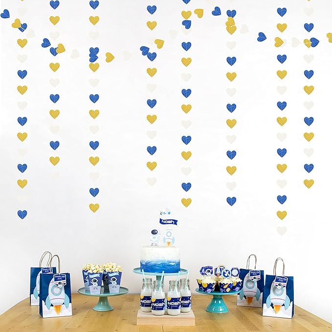 Navy-Blue White-Gold Birthday Party-Decorations Streamers - 52FT Graduation Hanging Heart Garland Banner,Baby Bridal Shower Wedding Engagement Bachelorette Backdrop Decor Hugtmr