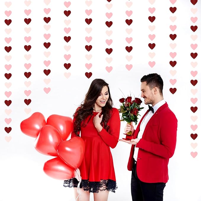 Pink Burgundy Party-Decorations Heart Garland - 62FT Wedding Hanging Streamer Banner,Birthday Baby Bachelorette Engagement Mothers Day Bridal Shower Backdrop Decor Hugtmr