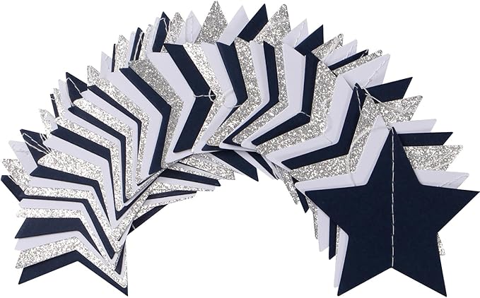 Navy-Blue White-Silver Party-Decorations Birthday Garland - 62ft Twinkle Little Star Hanging Streamers Banner,Wedding Bachelorette Bridal Baby Shower Graduation Decor Hugtmr