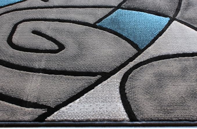 Masada Rugs, Modern Contemporary Area Rug, Blue Grey Black (5 Feet X 7 Feet)