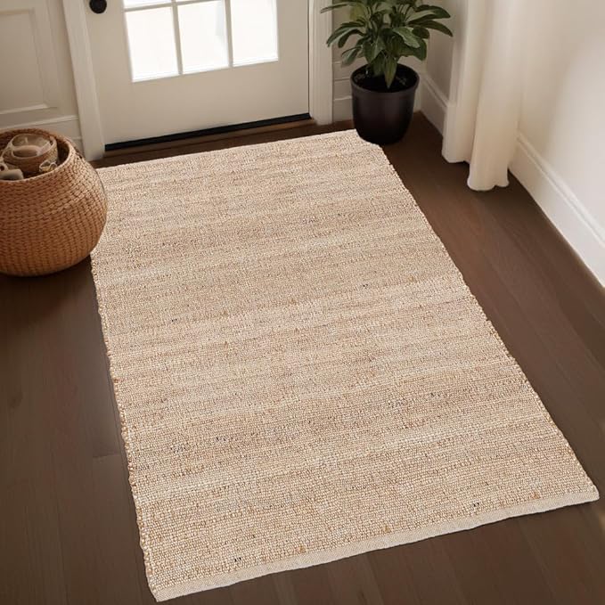 REDEARTH · Jute Cotton Area Rug - 4'x6' Rectangular Rug, Sustainable Handwoven, Non-Shedding, Soft & Durable – Reversible, Neutral Tones for Home Décor in Living Room, Dining Room, Bedroom