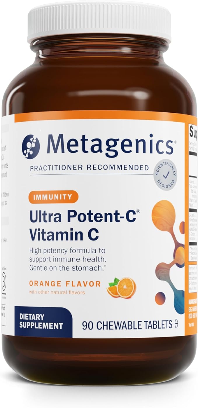 Metagenics Ultra Potent-C Chewable - 250 mg Buffered Vitamin C with Bioflavonoids, L-Lysine & L-Cysteine - Immune & Antioxidant Support - Non-GMO, Gluten-Free - Natural Orange Flavor - 90 Tablets