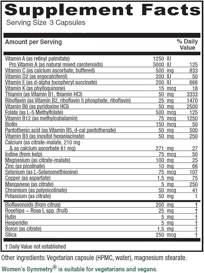 Vitanica Women's Symmetry, High Potency Multivitamin and Mineral, Vegan/Vegetarian, 90 Capsules