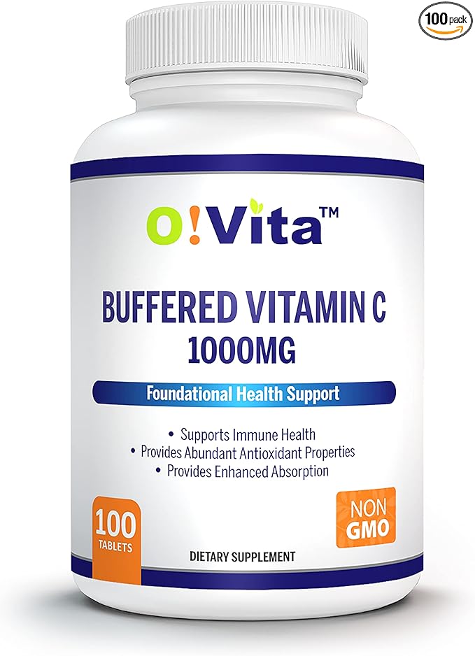 Buffered Vitamin C 1000mg for Support of Immune Health, 100 buffered Non-GMO Tablets, 100-day Supply