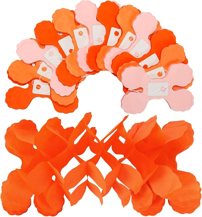 Fall-Boho Pink-Orange Groovy Thanksgiving Party-Decorations - 12pcs Streamers-Garland Autumn Harvest Friendsgiving 4-Leaf Clover Paper Banners,Birthday Wedding Engagement Bachelorette Decor Ouruola