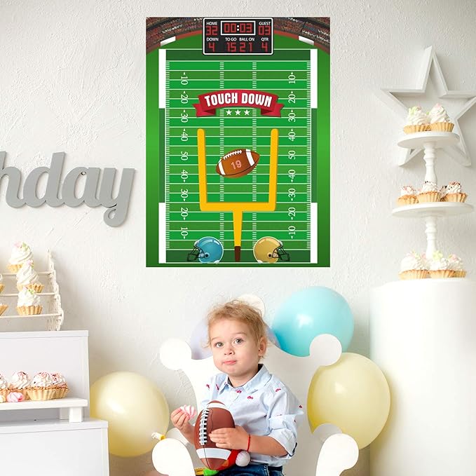 FEPITO Pin The Football Game for Kids, Birthday Party Game with 24 Pcs Football Stickers for Party Decorations