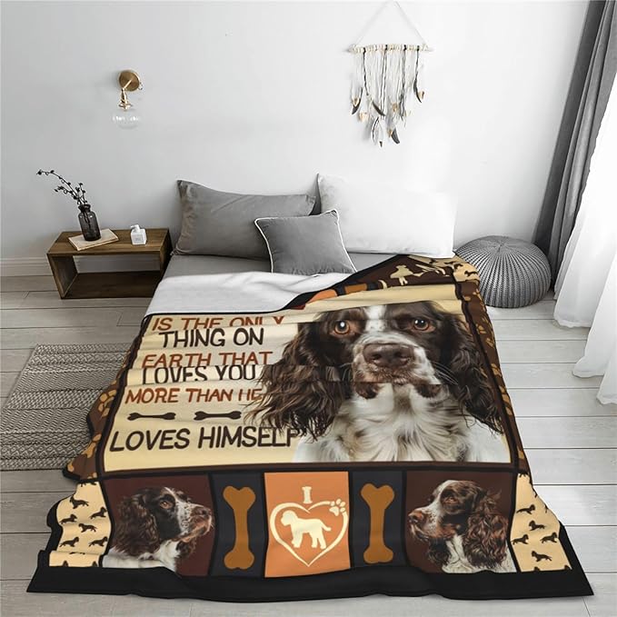 Springer Spaniel Blanket Dog Throw Blanket Cozy Fleece Flannel Bedding Springer Spaniel Gifts for Women Men Boys Girls Adult Lover Stuff Plush for Couch Sofa Bed Decor 50"X40"