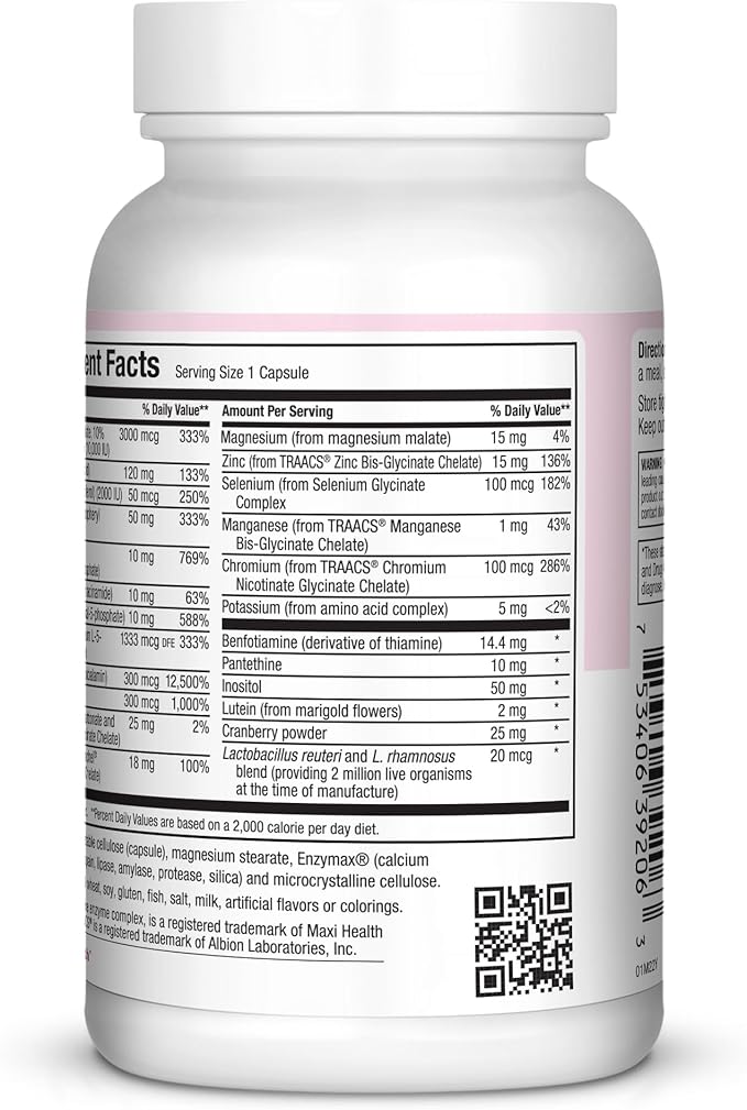 Womens Multivitamin – Essential Multivitamin for Women with 23 Key Vitamins C, D, B6, B12, Calcium, Probiotics, Biotin & More – Energy, Skin, Nails & Gut Health Support – Kosher (60 Capsules)